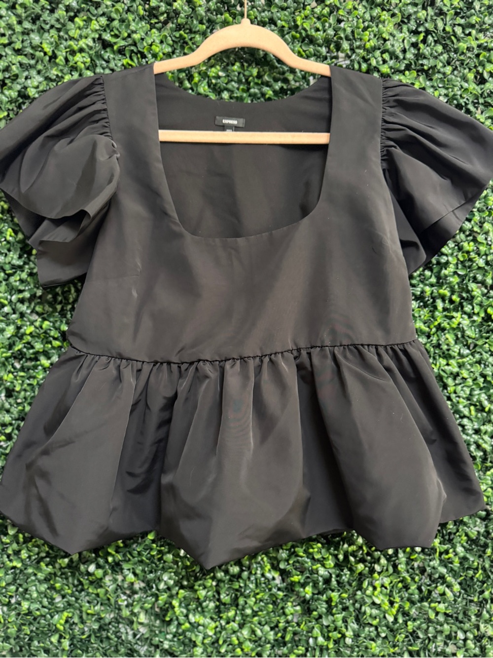Express Black Puff Sleeve Peplum Blouse